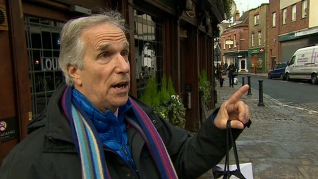 henry winkler, bbc reporter asks henry winkler, henry winkler heathrow, the fonz, the fonz heathrow, barry zuckercorn, arrested development, happy days, heathrow expansion, london