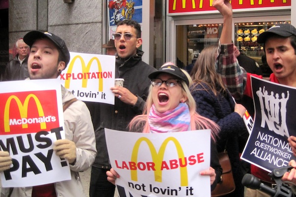 mcdonald's, strike, protest, fair labor